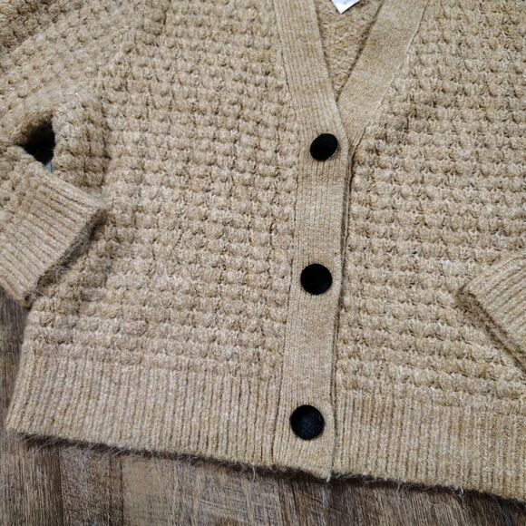 LOFT Chunky Knit Cardigan Sweater Camel Brown Button Front NWT Size XL - Picture 4 of 11